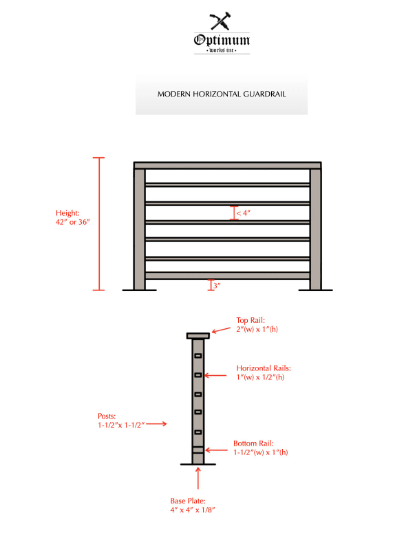 Modern Stair Railing (Guardrail), 2"x1" Top Rail & Horizontal Balusters