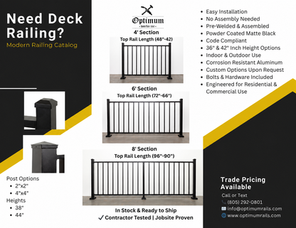 Modern Vertical Deck Railing (Guardrail), 2"x1" Top Rail (Aluminum) Premade