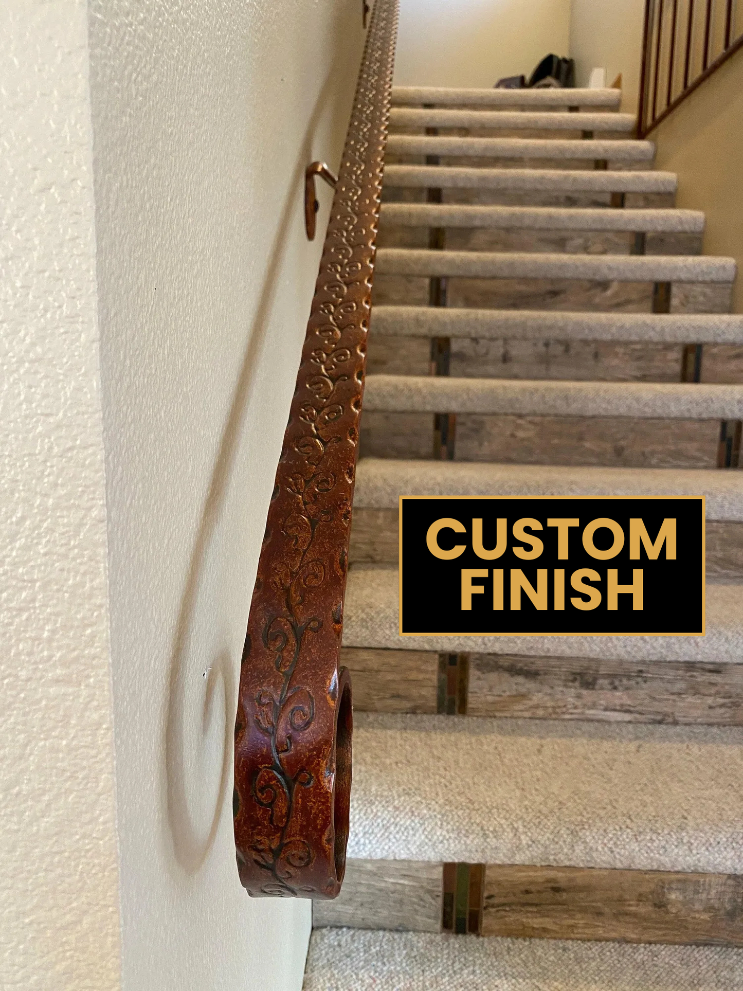 1-5/8"x0.25" Engraved Wrought Iron Scroll Handrail