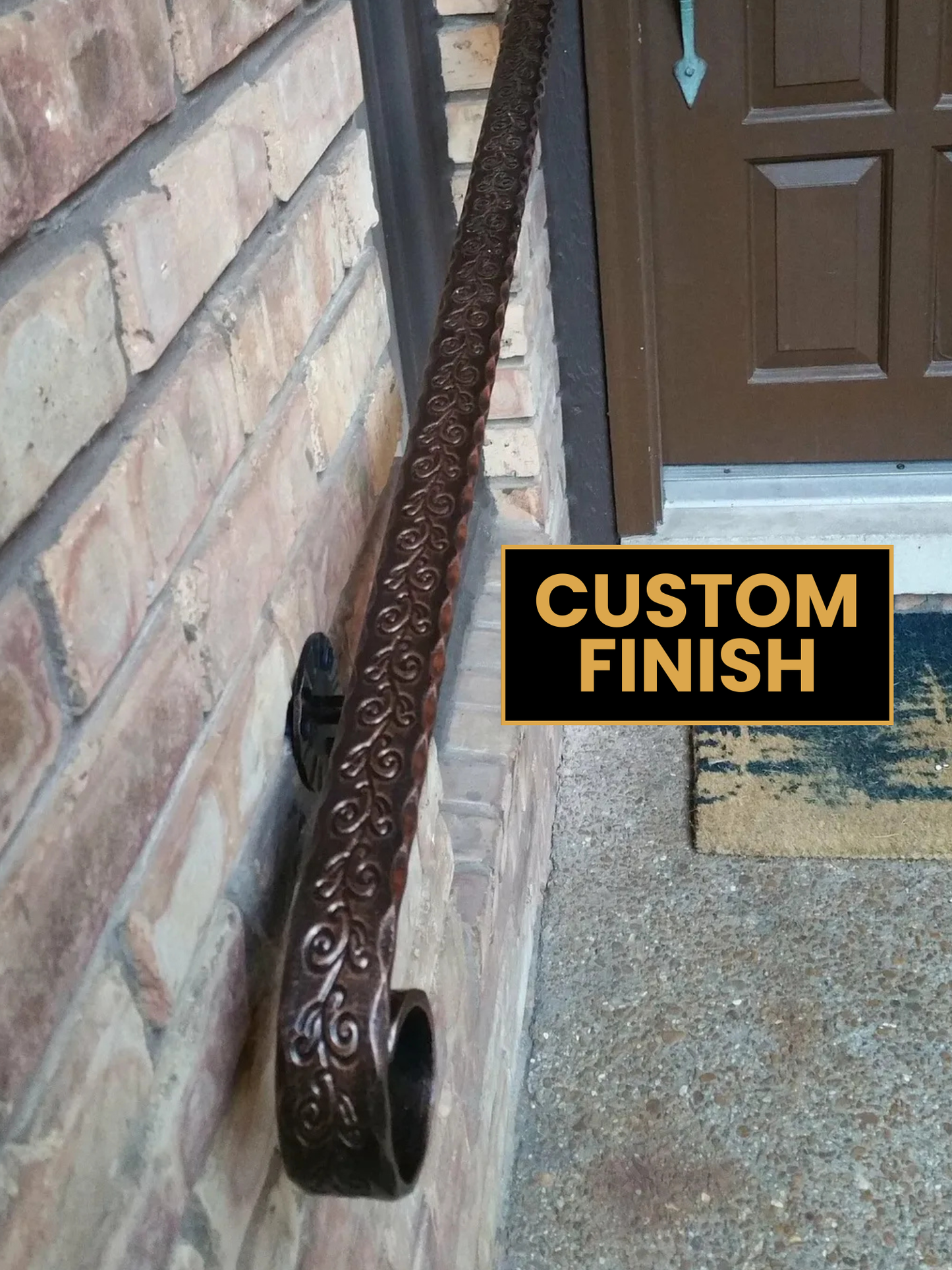 1-5/8"x0.25" Engraved Wrought Iron Scroll Handrail