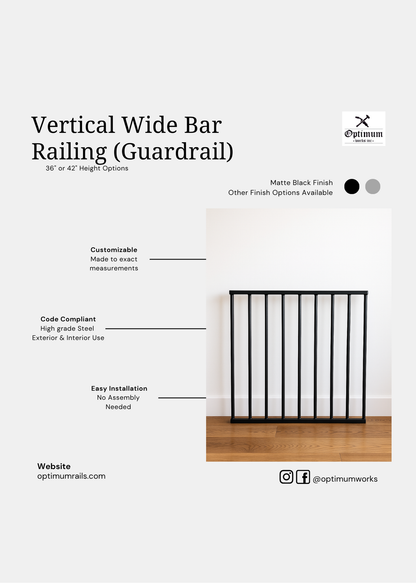 Modern Wide Bar Stair Railing (Guardrail), 2"x1" Top Rail