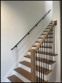 Modern Rectangle Slim Metal Handrail for Stairs, Black Stair Step Railing, L Brackets ADA Set