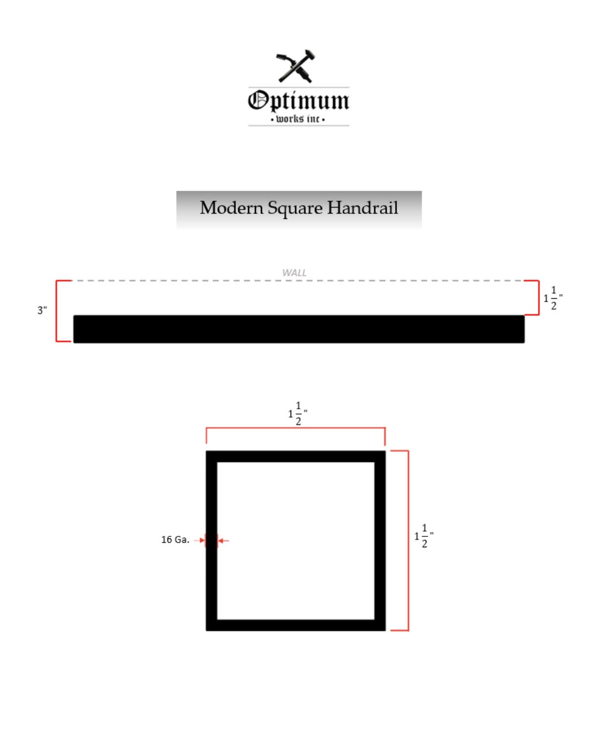 1.5"x1.5" Square Metal Handrail (Straight Cut / Circle Brackets)