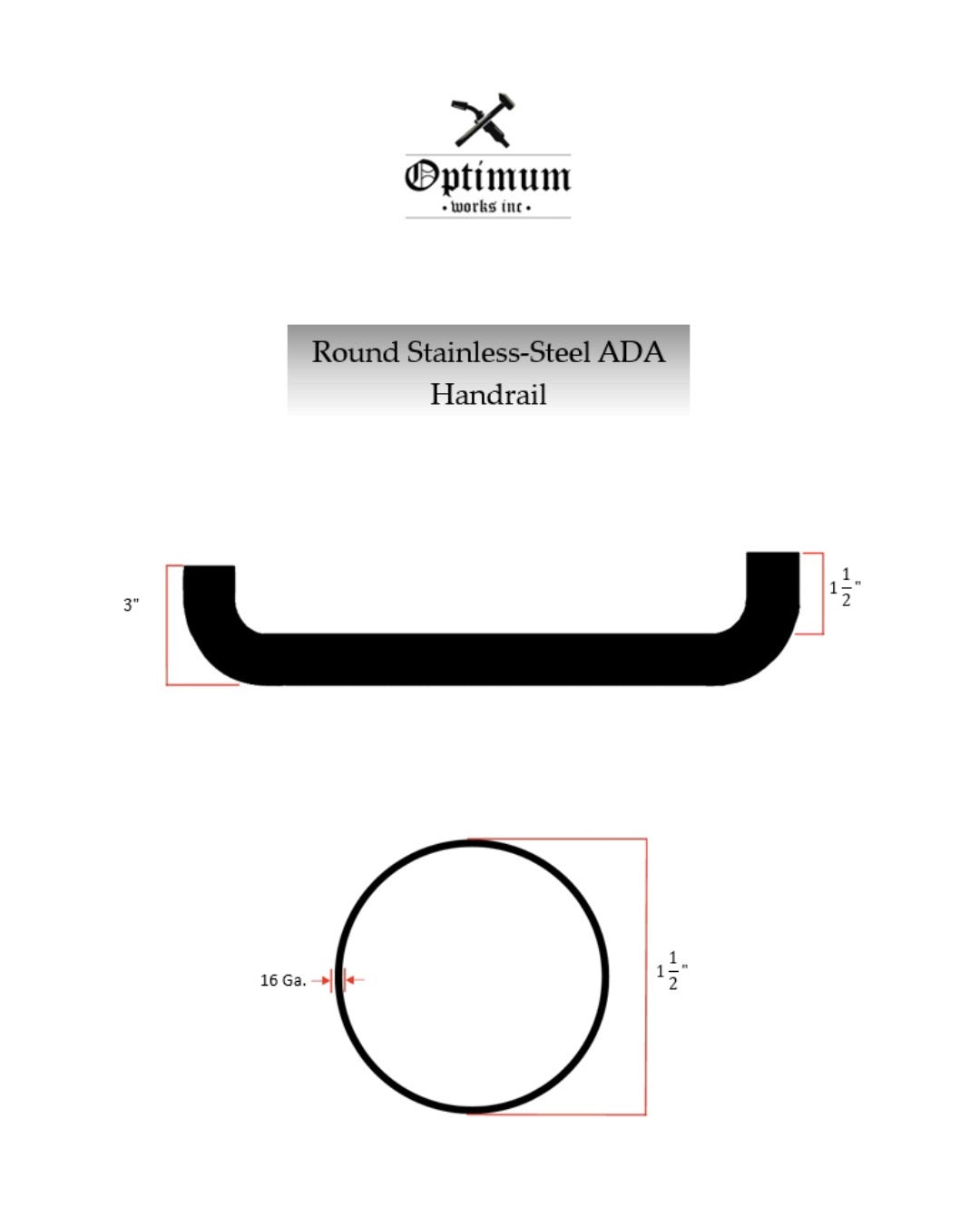 1.5" Round Stainless Steel Handrail