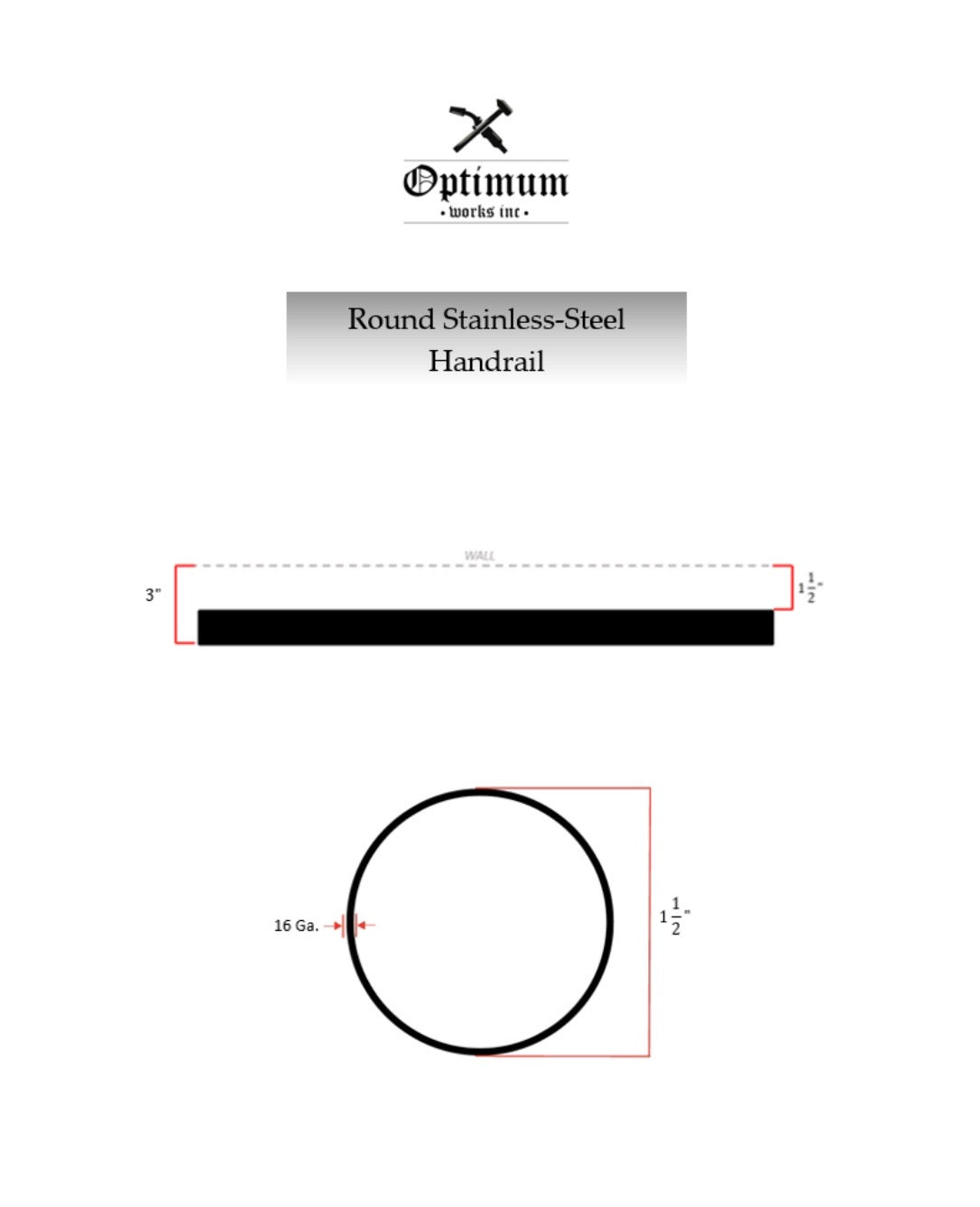 1.5" Round Stainless Steel Handrail (Straight Cut)