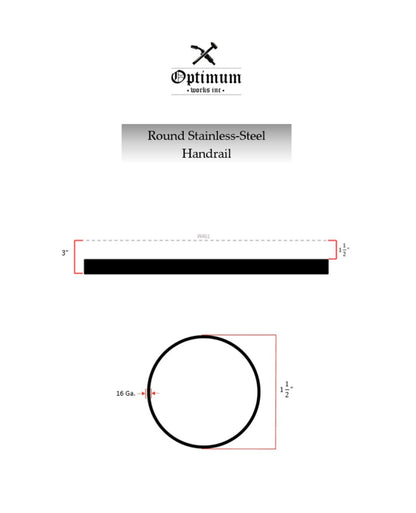 1.5" Round Stainless Steel Handrail (Straight Cut)