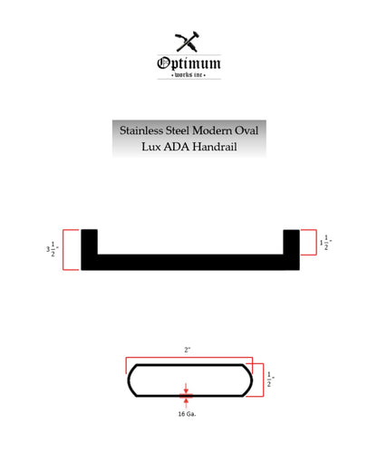 2"x0.5" Slim Oval Lux Stainless Steel Handrail