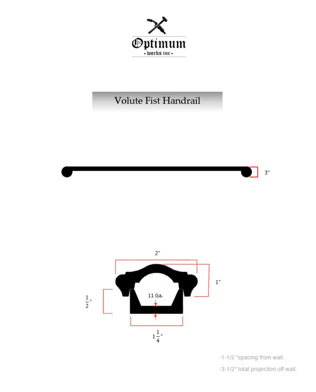 Volute Fist Wrought Iron Handrail (2"x1" Molded Cap)