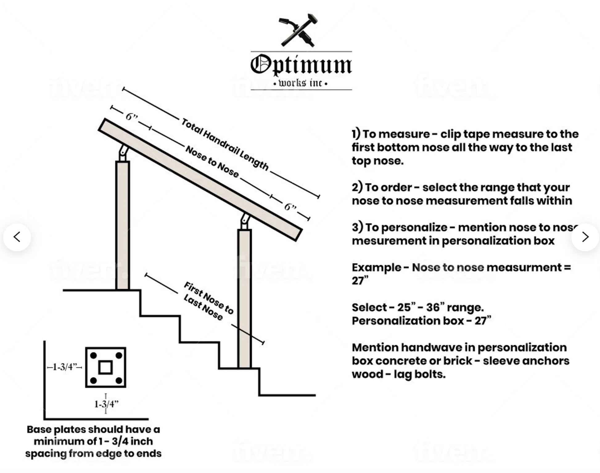 Volute Metal Stair Railing, Hand Rail for Steps, Custom Length Handrail Railing With 2 Steel Posts, Made in USA