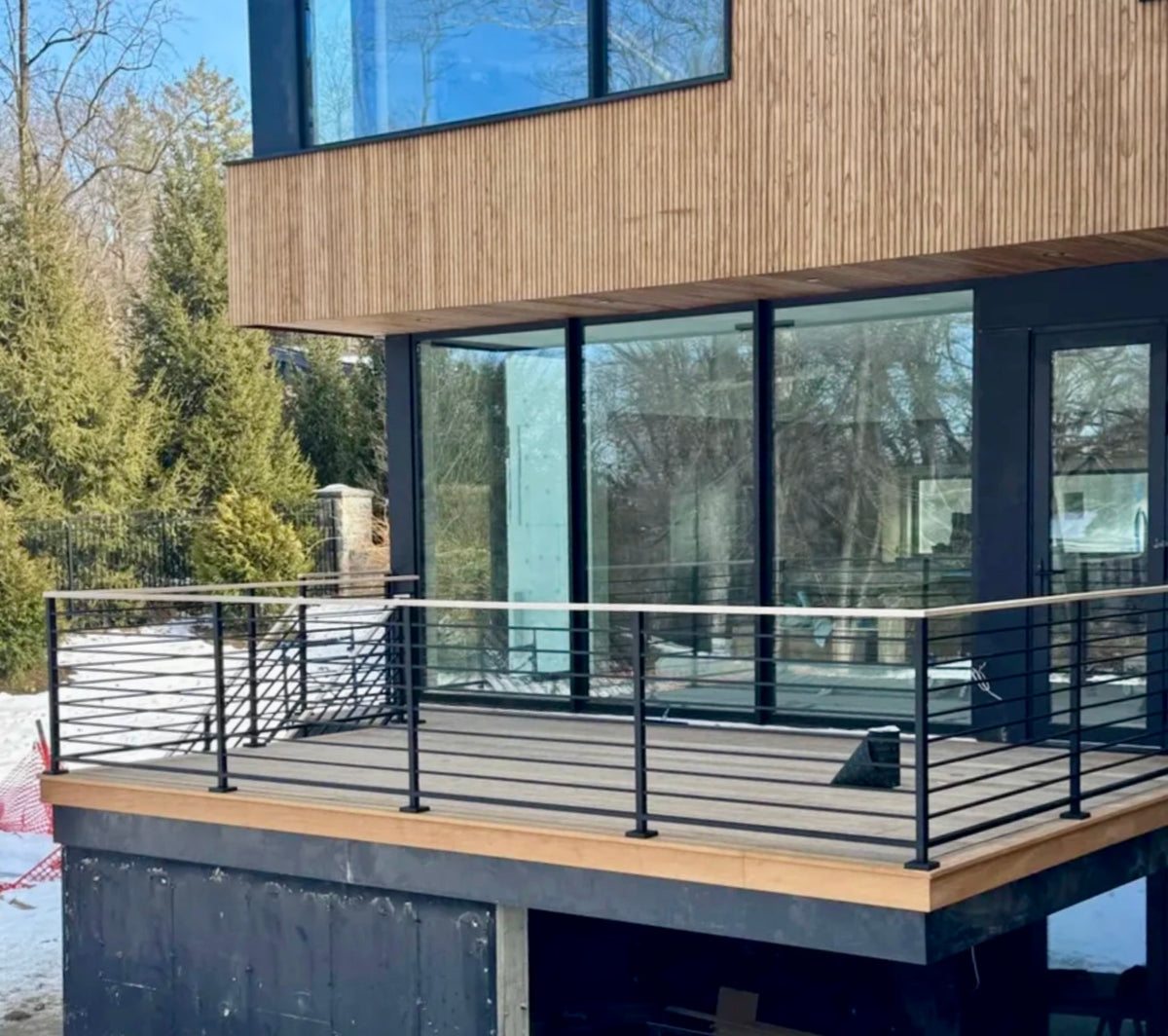 Modern Horizontal Stair Railing (Guardrail), Wood Top Rail