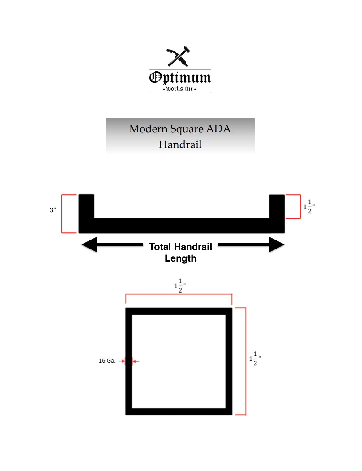 1.5"x1.5" Square Metal Handrail for Stairs