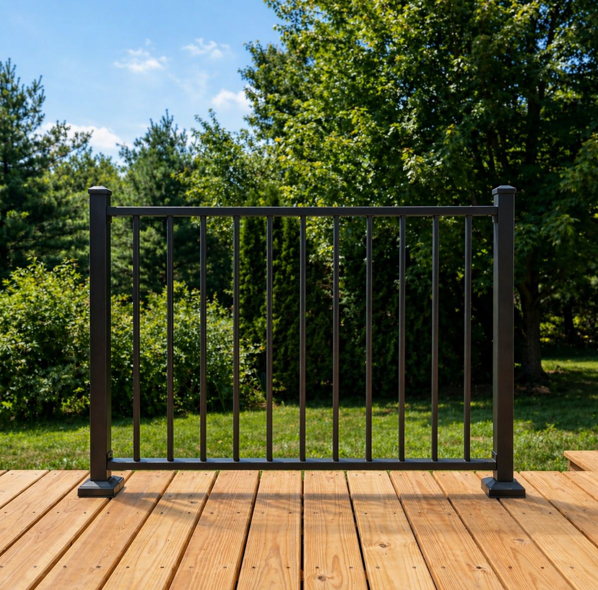 Modern Vertical Deck Railing (Guardrail), 2"x1" Top Rail (Aluminum) Premade