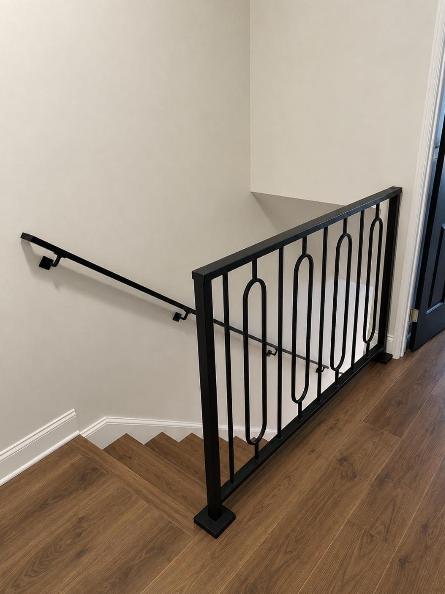 Metal Stair Railing with Rounded Unique Vertical Balusters