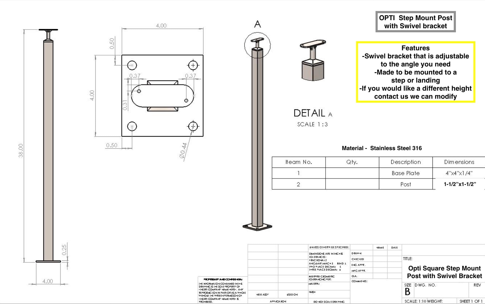 Opti Step Mount Post Drawing