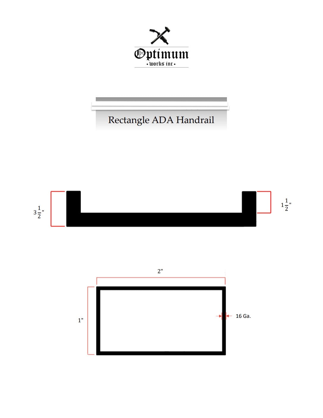 2"x1" Rectangle Metal Handrail (Square L Brackets)