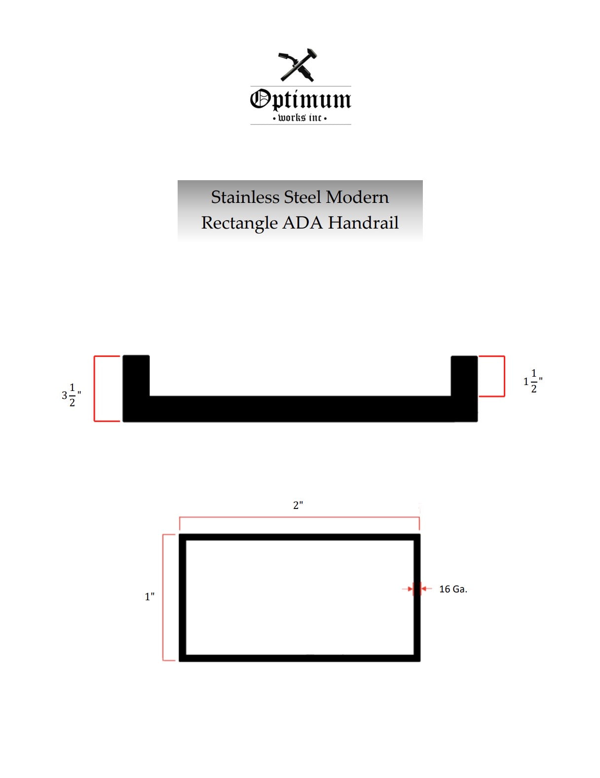 2"x1" Rectangle Stainless Steel Handrail