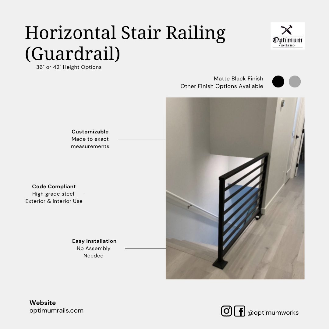 Modern Horizontal Stair Railing (Guardrail), 2"x1" Top Rail