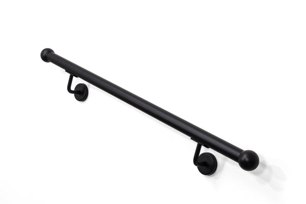 Round Ball End Handrail for Stairs, Minimalist Black Stair Step Railing, Brackets & Hardware Set