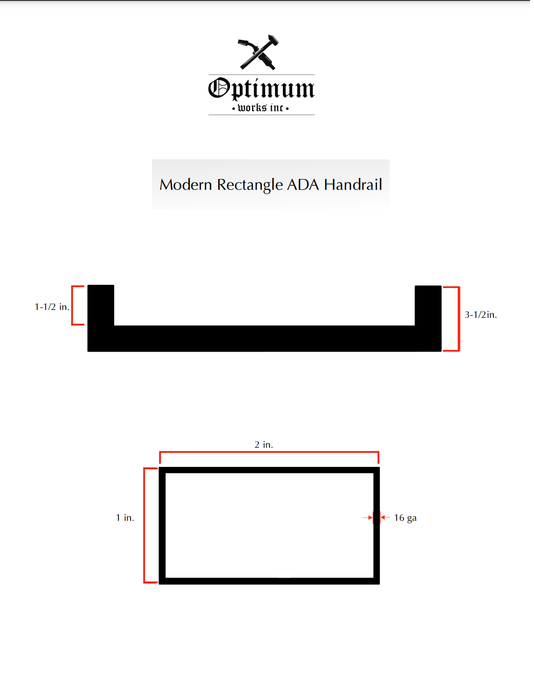 2"x1" Rectangle Aluminum Handrail