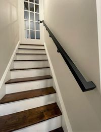 Modern Square Aluminum Handrail for Stairs, Black Stair Step Railing, L Brackets & Hardware ADA Set