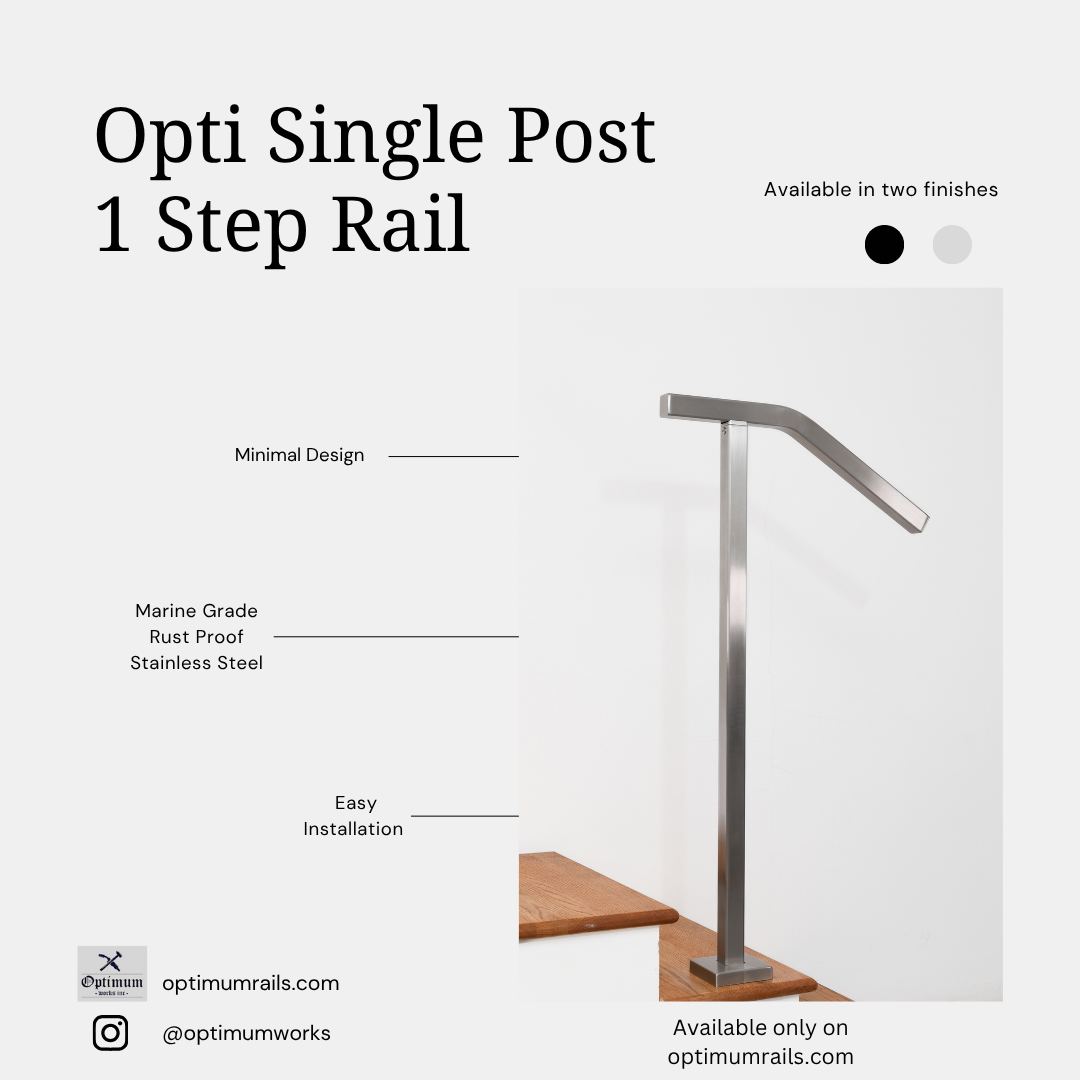 Opti 1.5"x1.5" Single-post Handrail for 1 to 2 Steps (Stainless Steel 316)