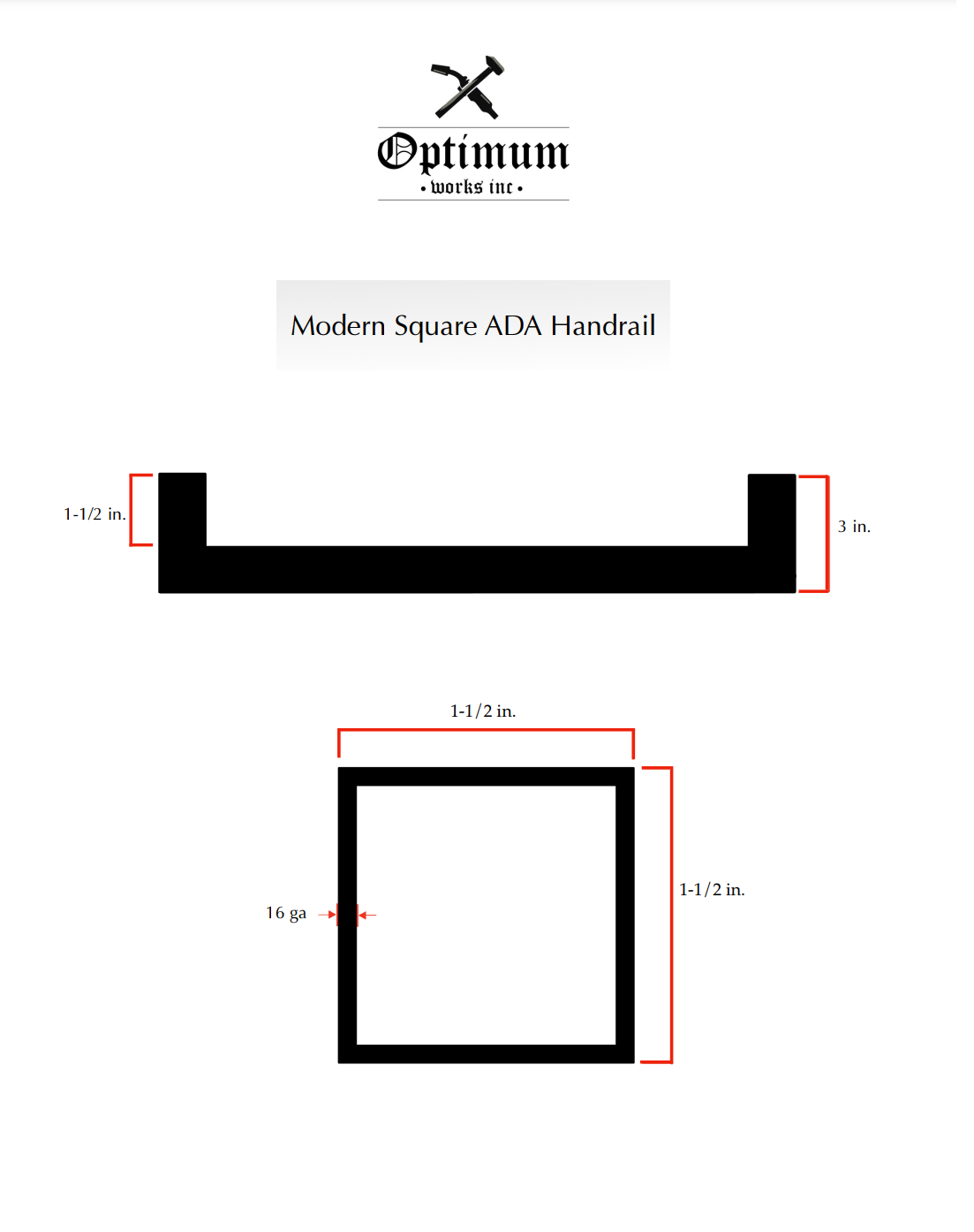 1.5"x1.5" Square Aluminum Handrail