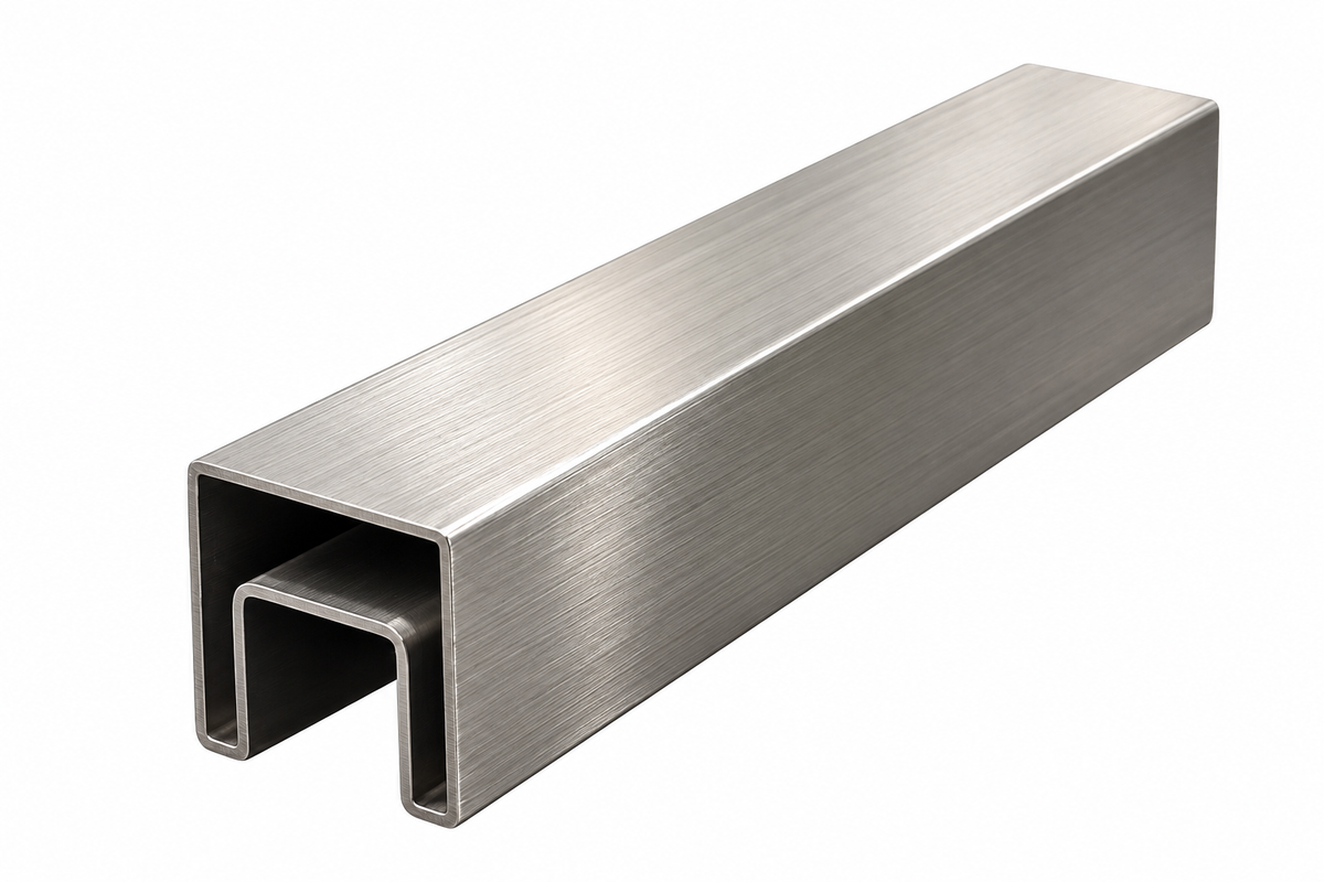 1-1/2 inch square stainless steel cap rail with slot, 304 brushed finish