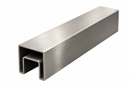 1-1/2 inch square stainless steel cap rail with slot, 304 brushed finish
