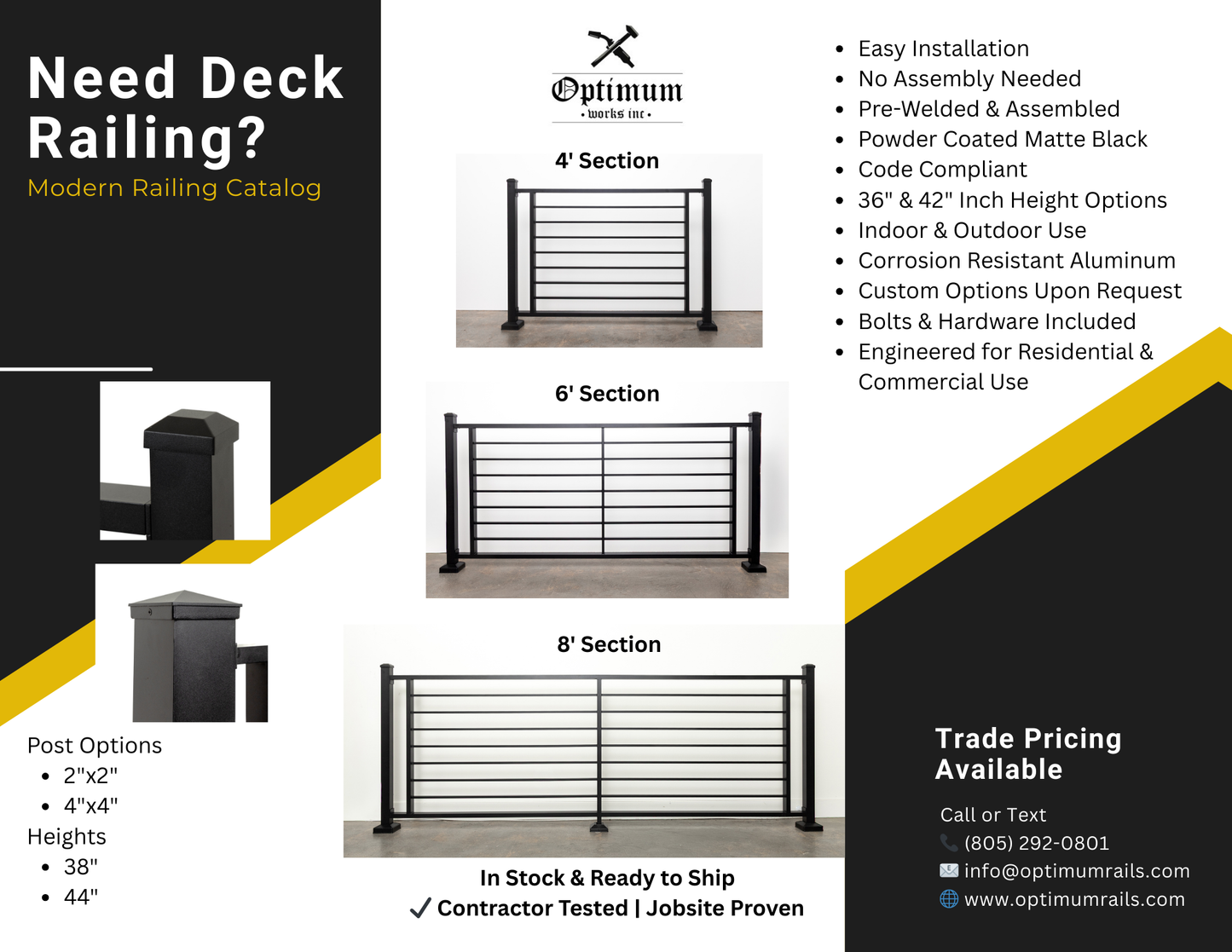 Prefabricated 8' Horizontal Aluminum Deck Railing (Preassembled)