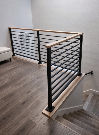 Modern Horizontal Stair Railing (Guardrail), Wood Top Rail