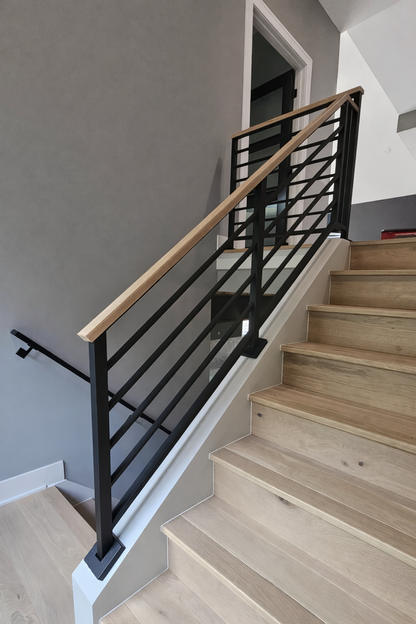 Modern Horizontal Stair Railing (Guardrail), Wood Top Rail