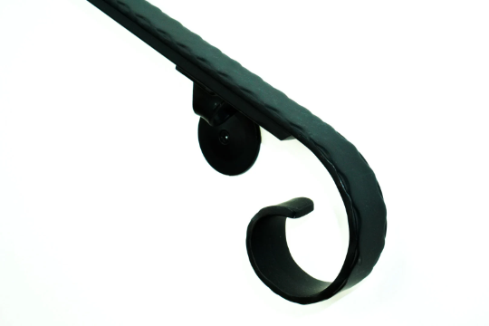 Wrought Iron Handrail For Stairs, Black Hammered Scroll Railing