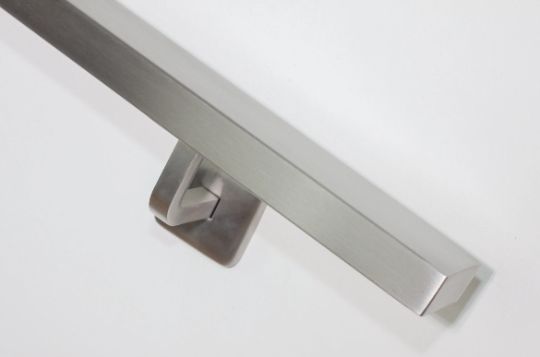 Stainless Steel Modern Rectangle Handrail Set, Brackets And Hardware Included, SS Brushed Nickel Finish, Custom Length Rail