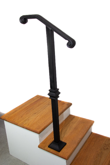 2" Molded Cap, Single-post Metal Handrail for 1 to 2 Steps (Volute Fist)