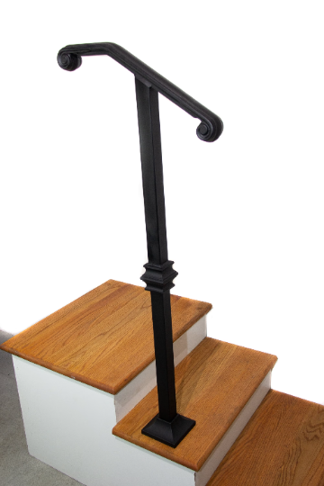 2" Molded Cap, Volute Fist Single-post Metal Handrail for 1 to 2 Steps