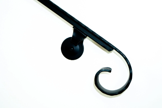 Wrought Iron Handrail For Stairs, Black Hammered Scroll Railing