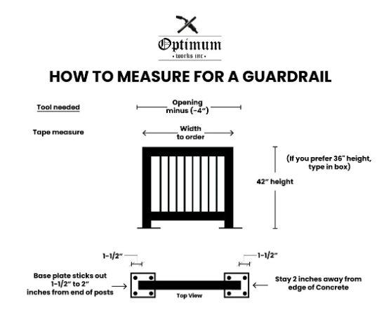 Square Metal Railing (Guardrail), 1.5" x 1.5" Top & Bottom Rail + Posts