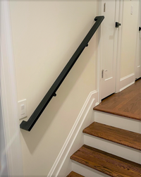 Modern Rectangle Metal Handrail for Stairs, Black Stair Step Railing, L Brackets & Hardware ADA Set